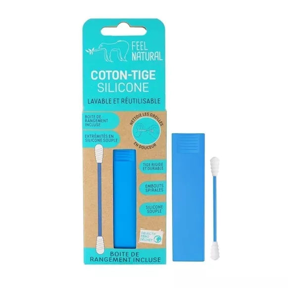 Coton-tige en silicone avec son étuis