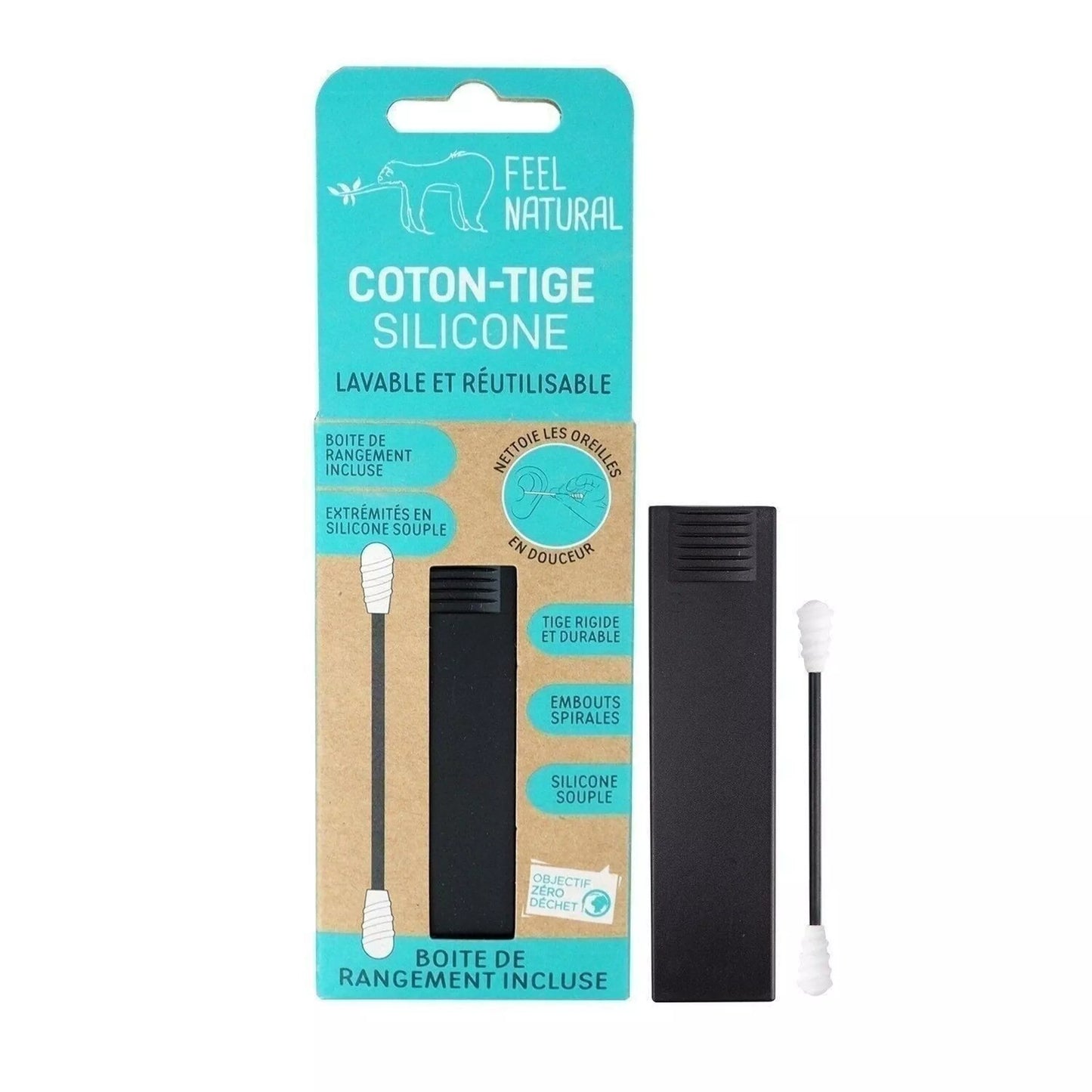 Coton-tige en silicone avec son étuis