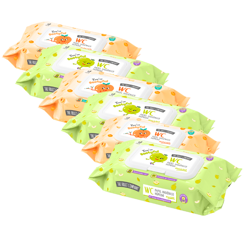 Paquets de 60 lingettes : Papier toilette humide – Taille XL pêche ou pomme