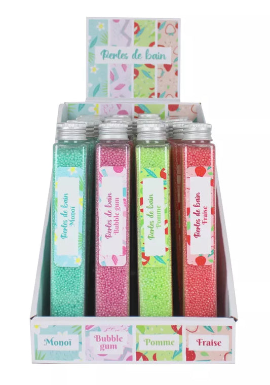 Tube Sels de bain 90 grs - Senteurs assorties Monoï / Bubble  Gum/ Pomme / Fraise