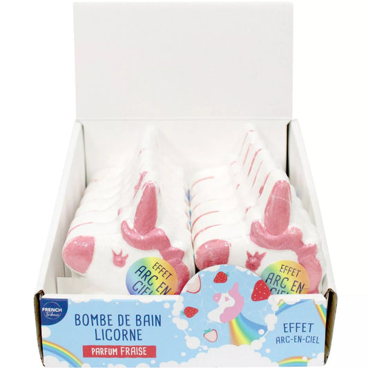 Bombe de bain 150 gr - Licorne effet arc en ciel - Senteur Fraise
