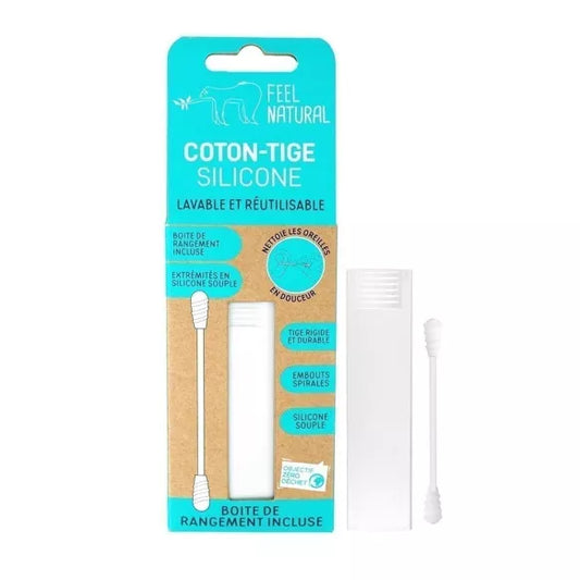 Coton-tige en silicone avec son étuis