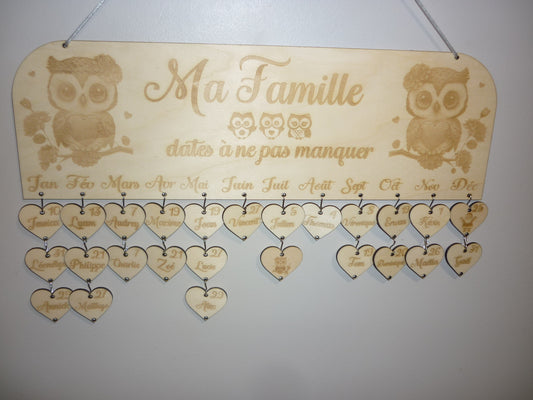 Calendrier des dates d'anniversaire